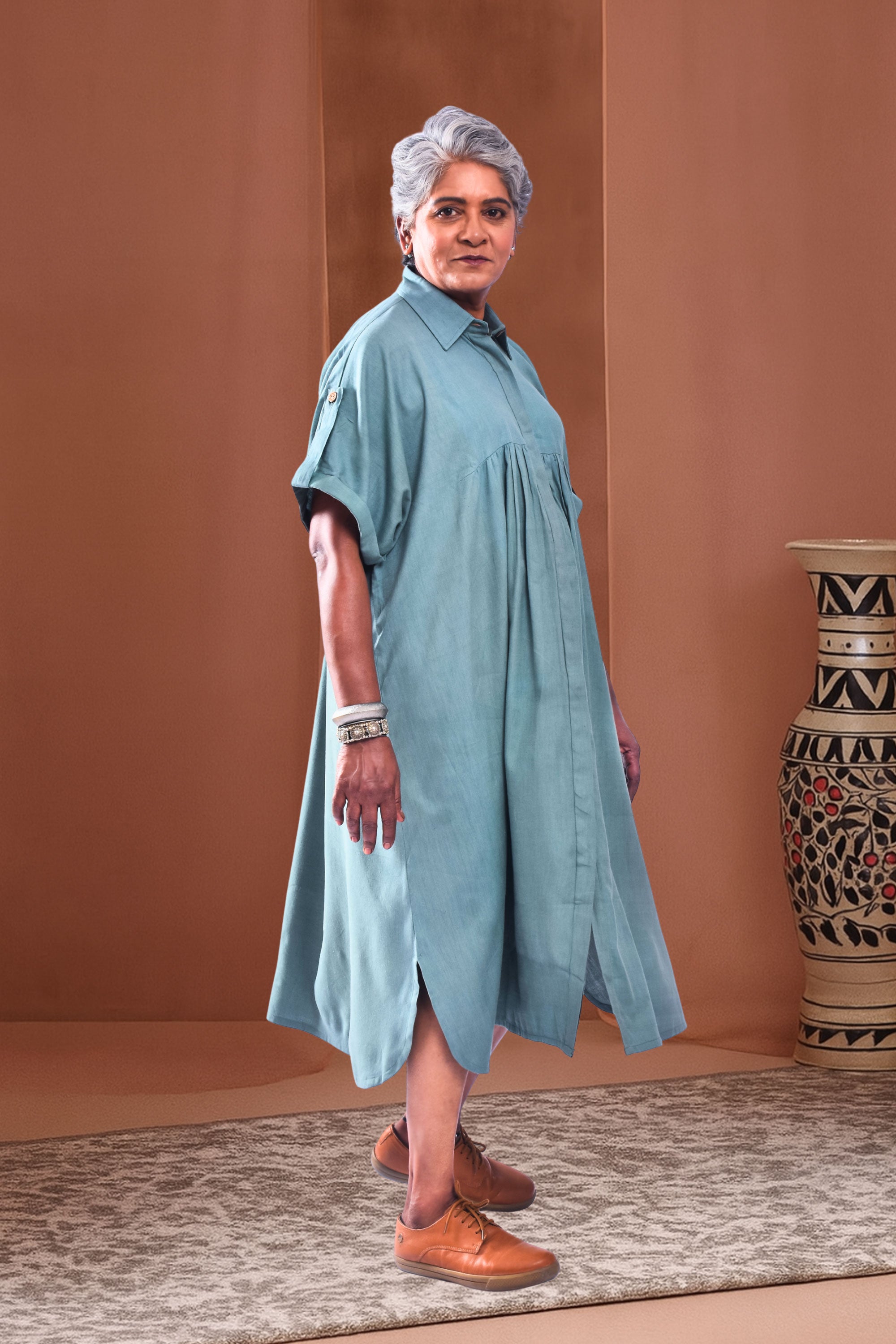 Anabella Greenish Grey Day Dress